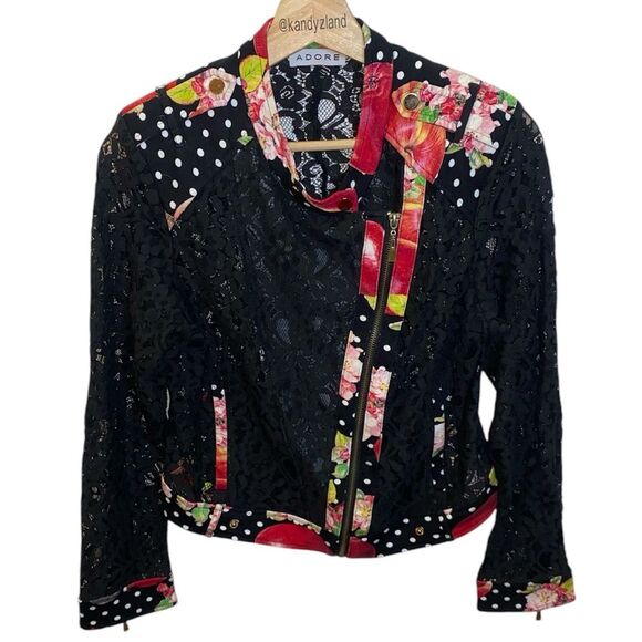 ADORE Sheer Lace Moto Biker Zip up Top Jacket - Picture 1 of 5